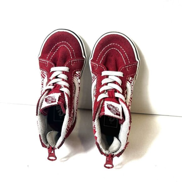 Vans Off The Wall Kid Toddler 7 Suede/Canvas Lace Up Shoe Sneaker Red Sk8 Hi Zip - Picture 4 of 12